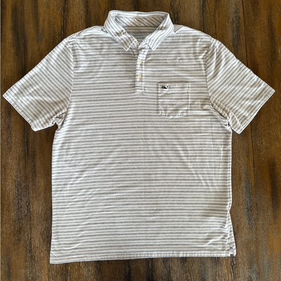 Vineyard Vines Edgartown Men's White and Navy Striped Polo Shirt Size L - Picture 1 of 9